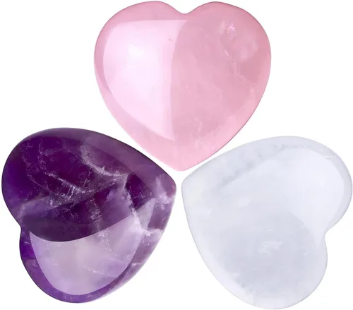 Vista 17 de QINJIEJIE Juego de 10 piedras curativas de corazón, cuarzo rosa, amatista, piedra de amor pulida, palma, piedras preciosas naturales, al por mayor