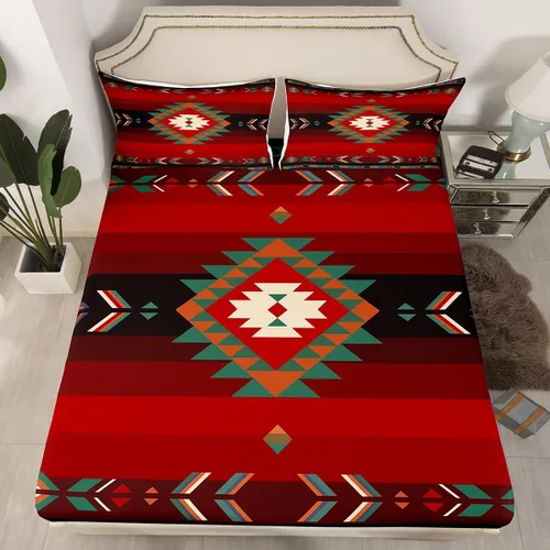 Vista 25 de Juego de sábanas bajeras de diseño nativo americano del suroeste para niños, niñas y adolescentes, juego de ropa de cama tribal para niños, niñas