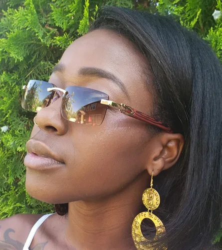 Vista 7 de Elite Slim Rimless Rectangular Metal Wood Art Aviator Sunglasses