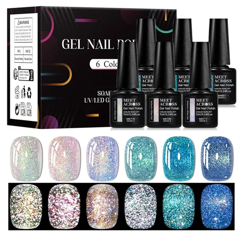 Vista 20 de MEET ACROSS Juego de esmaltes de uñas de gel luminosos de caramelo de 6 colores, esmalte de uñas de gel que brilla en la oscuridad con cepillo
