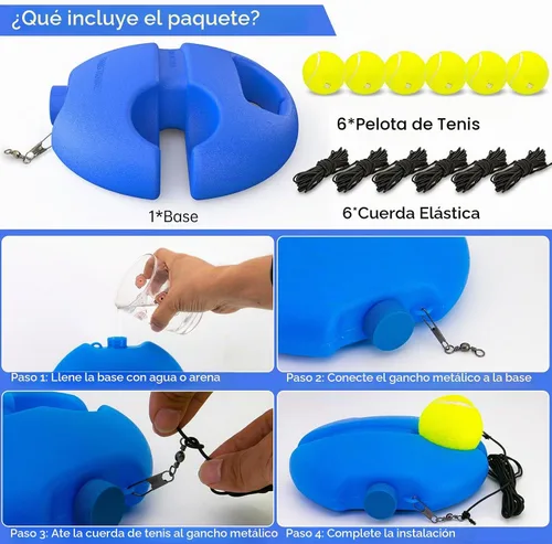 Vista 6 de Tennis Trainer Rebound Ball with 3 String Balls, Portable Tennis Training Tool Suitable for Beginners Sport Exercise-Blue 6 bolas