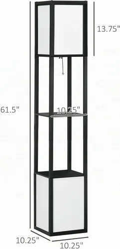 Vista 7 de HOMCOM Lámpara de pie moderna con estantes e iluminación ambiental dual Negro