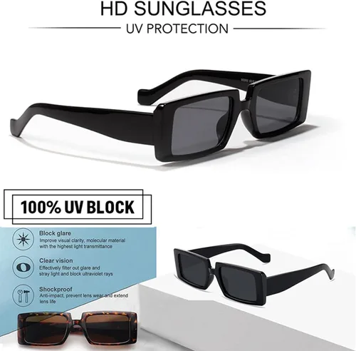 Vista 5 de Laurinny Gafas de sol rectangulares para mujeres y hombres, estilo vintage de los años 90, marco cuadrado ancho, gafas de sol gruesas retro