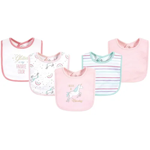 Vista 3 de Hudson Baby Baberos unisex de algodón para bebé, nube rosa, talla única (paquete de 2)