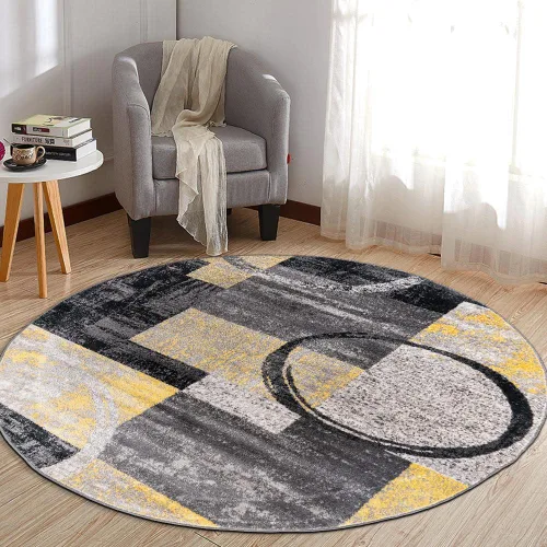 Vista 35 de Rugshop - Alfombra contemporánea con diseño abstracto de círculos, alfombra con respaldo de yute para entrada, cocina o habitación pequeña, marrón