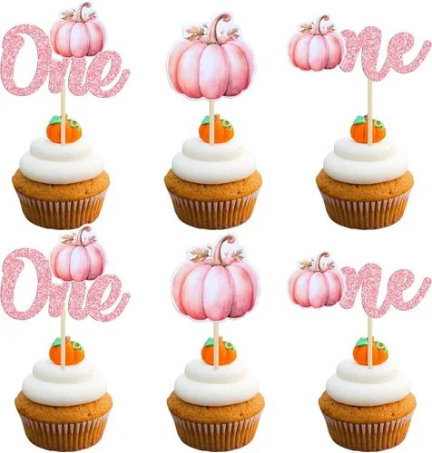 Vista 29 de 24 adornos de calabaza para cupcakes con purpurina para otoño, hojas, flores, calabaza, cupcakes, decoración de pasteles para Halloween, decoración
