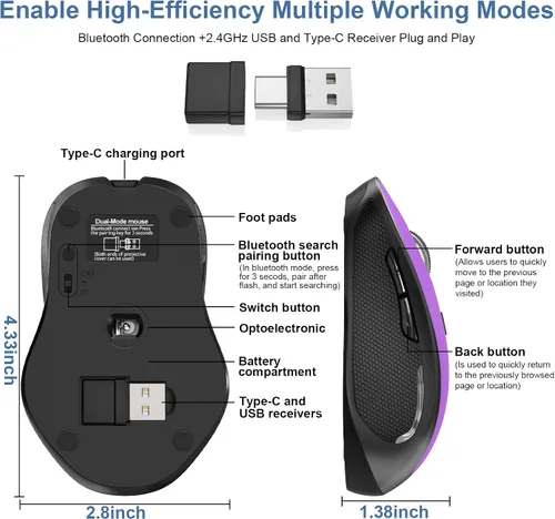 Vista 4 de Ratón para MacBook Ratón inalámbrico Bluetooth para portátil MacBook Air Mac Pro recargable silencioso PC iPad ratón óptico con Jiggler interruptor