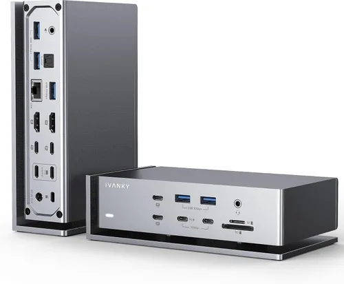 Vista 9 de iVANKY FusionDock Max 1 con adaptador DisplayLink, chips Dual Thunderbolt 4 para seis pantallas extendidas para M5/M4/M3/M2/M1 Pro/Max MacBook, Quad