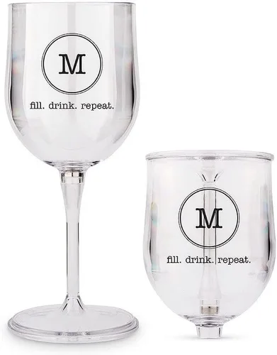 Vista 8 de WEDDINGSTAR Copa de vino de anidación de plástico portátil personalizada - Impresión de monograma caligráfico