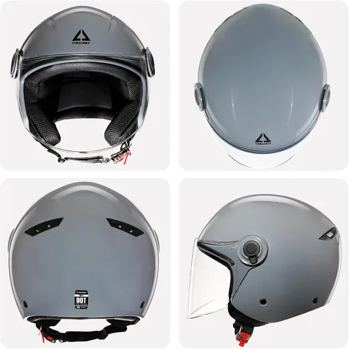 Vista 7 de TRIANGLE Casco de cara abierta para motocicleta, casco retro 3/4 con visera transparente para hombres y mujeres, aprobado por DOT Gris brillante