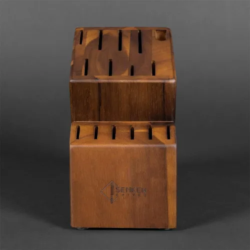 Vista 4 de SENKEN Imperial - Bloque de cuchillos de acacia - Bloque de almacenamiento de madera de 15 ranuras