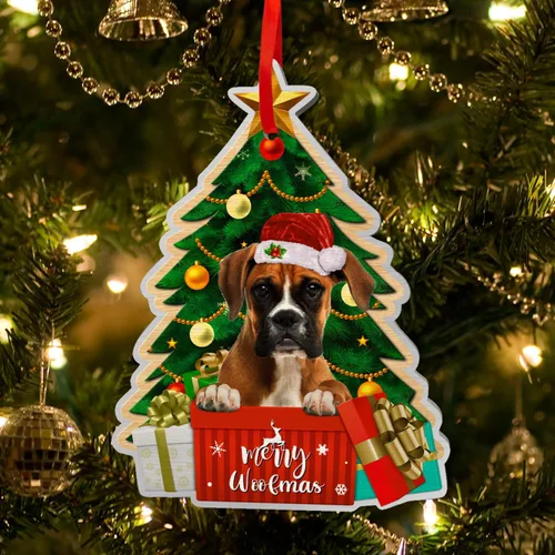 Vista 4 de Adornos de perro boxer para árbol de Navidad, adorno de aluminio boxer, decoración de Navidad 2023 para amantes de los boxeadores, mamá de perro