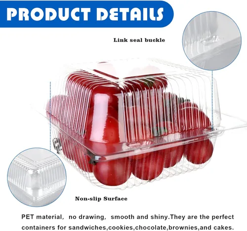 Vista 3 de 250 unidades de 5 x 5 pulgadas Clamshell bandeja para llevar recipientes de plástico con bisagras para alimentos, caja de comida desechable