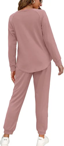 Vista 2 de Wiholl - Conjuntos de dos piezas para mujer: ropa cómoda con sudadera abotonada y pantalones deportivos con bolsillos