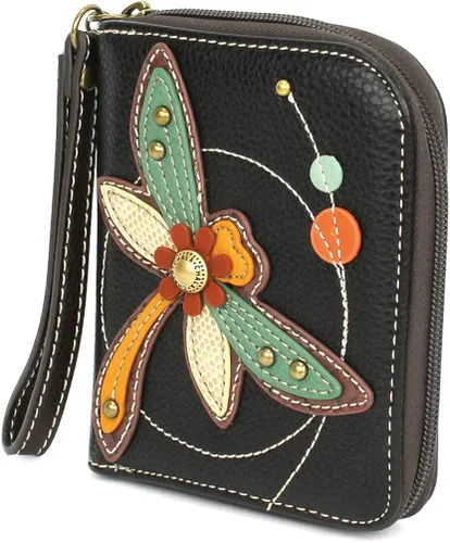 Vista 2 de CHALA Cartera con cremallera, pulsera, 8 ranuras para tarjetas de crédito, piel sintética resistente