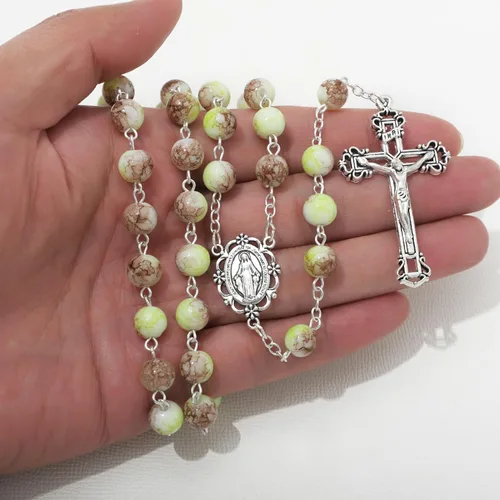 Vista 86 de KOMI Rosario de cuentas católicas para mujer, collar de cuentas de rosario con cruz de crucifijo, perlas de cristal, rosario, rosarios, católicos