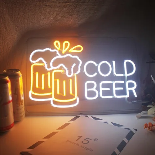 Vista 7 de Letrero de neón de cerveza fría para negocios y bar en casa, luz LED de PET flexible duradera para pub, cueva de hombre, garaje, regalo único