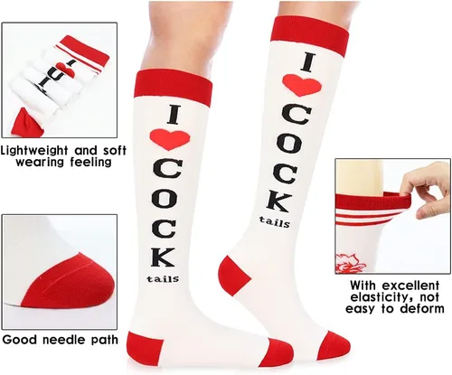 Vista 3 de Bibalabili Calcetines divertidos "I Love Cocktails" para rodillas, calcetines de tubo para fiesta, regalos de broma para Navidad, regalos