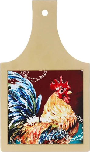 Vista 6 de Salvamanteles de gallo de cerámica resistente al calor con diseño de granja de corcho antideslizante (marrón claro)