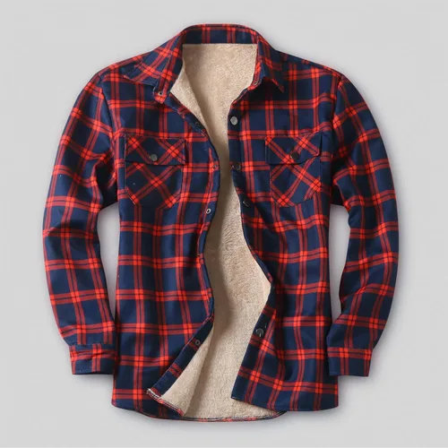 Vista 2 de Camisas casuales de franela de manga larga con botones y ajuste regular para hombre para otoño e invierno con forro polar