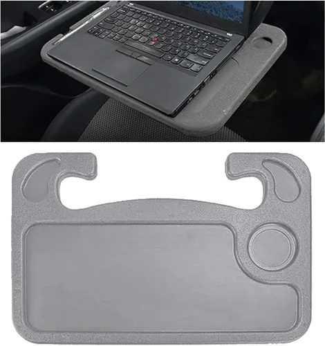 Vista 8 de GLSOWEE Bandeja para volante de automóvil, bandeja de mesa para computadora, oficina, color negro Escritorio para volante automático para comer