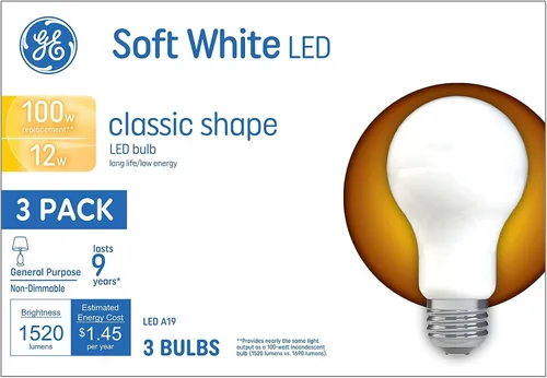 Vista 8 de GE Bombillas LED, 100 vatios, blanco suave, A19, 3 unidades (paquete de 1) 1600 lumens, long-lasting LED, replaces 100W incandescent, dimmable