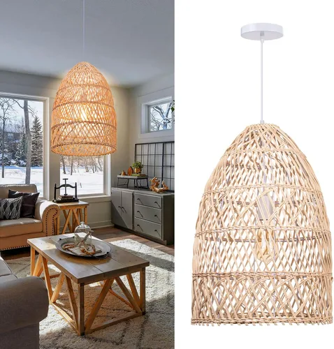 Vista 9 de Arturesthome Lámpara colgante de 1 luz de ratán natural, pantalla de lámpara colgante tejida, lámpara de techo colgante, lámpara colgante hecha a