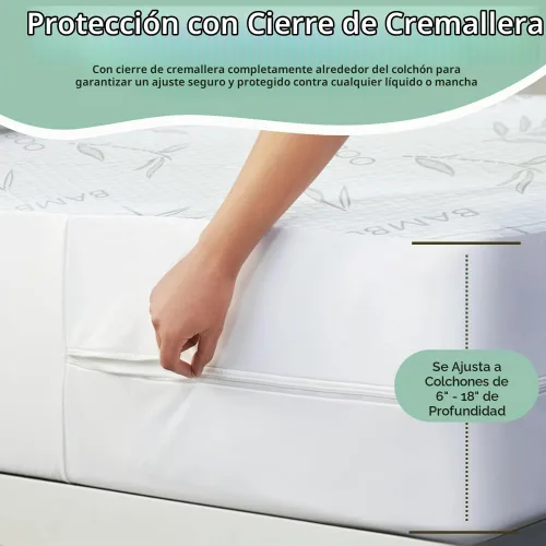 Vista 5 de Protector de colchón de rayón de bambú con cremallera + 1 protector de almohada, 100% impermeable, refrescante, tamaño individual, tela ultrasuave