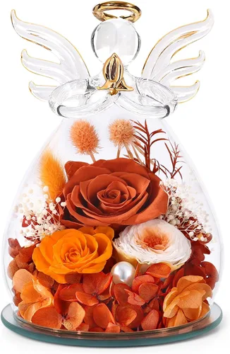 Vista 15 de Regalos para mamá, regalos de cumpleaños para mujeres, rosa preservada para siempre, flor en cristal, figuras de ángel, flores frescas para entrega