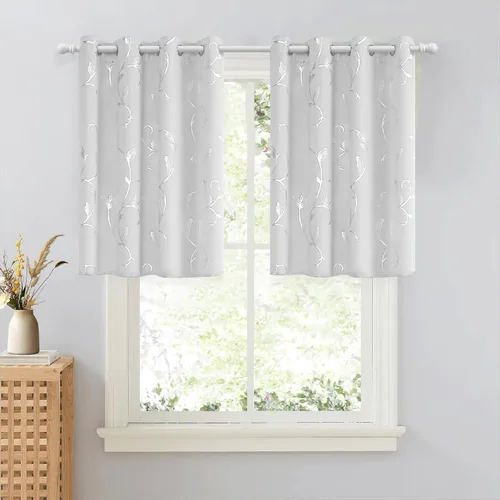 Vista 44 de BUHUA Juego de 2 paneles de cortinas opacas con estampado de vid plateada, cortinas con aislamiento térmico para oscurecer la habitación