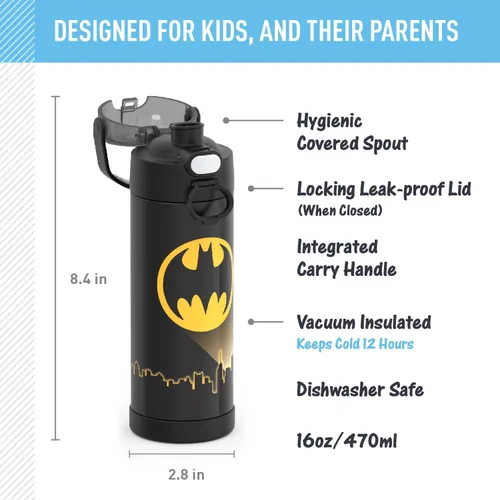 Vista 2 de THERMOS FUNTAINER Botella de agua con boquilla, 16 onzas, Batman