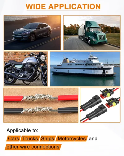 Vista 7 de NAOEVO Conector de 2 pines impermeable, conectores de 2 cables calibre 16 AWG, conectores eléctricos automotrices macho y hembra Way con tubo
