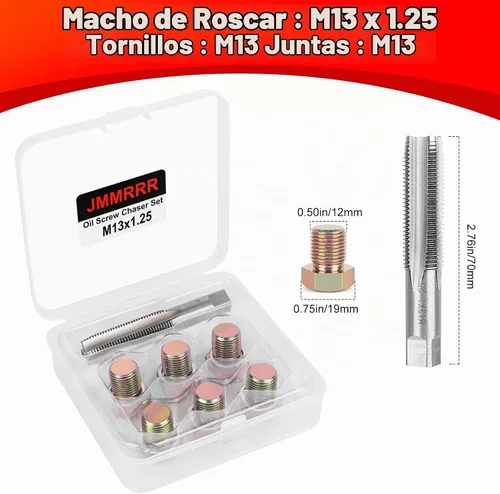 Vista 5 de Kit de reparación de roscas para tapón de drenaje de aceite M13 x 1.25 mm, herramienta de roscado de tornillos de cárter de aceite, kit