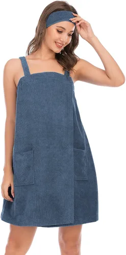 Vista 57 de Veseacky Toalla de baño para mujer con bolsillo, bata de spa ajustable y diadema facial