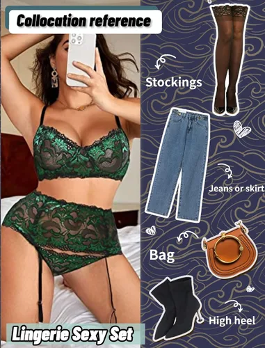 Vista 49 de Avidlove - Conjunto de lencería para mujer de cintura alta, lencería con cinturón, lencería