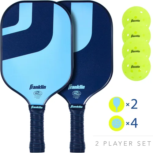 Vista 2 de Franklin Sports Juego de paletas y pelotas de pickleball – (2) paletas de fibra de vidrio + (4) bolas X-40 – aprobado por Pickleball de Estados