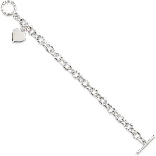 Vista 2 de Jewels By Lux Pulsera de plata de ley 925 personalizada con dije de corazón colgante para hombres o mujeres, longitud 7.25 pulgadas ancho 0.551 in