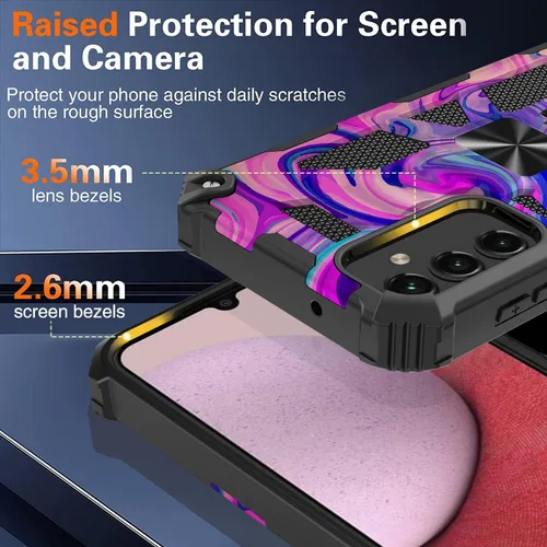 Vista 3 de Funda para Samsung Galaxy A14 5G con protector de pantalla de vidrio templado [grado militar] Anillo de montaje en coche Kickstand Funda rígida a