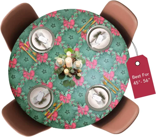 Vista 54 de LAMINET Mantel elástico ajustable para mesa, medallón grande, redondo, se adapta a mesas de hasta 45 a 56 pulgadas de diámetro Medallion