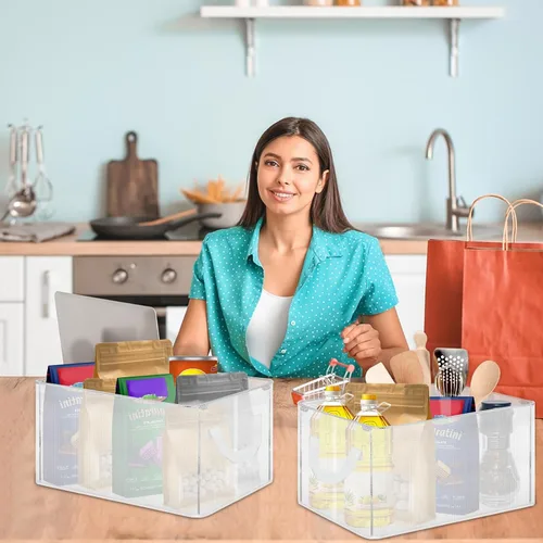Vista 7 de Paquete de 6 cestas de almacenamiento para estantes, estantes de almacenamiento de armario, cestas plegables decorativas con asas, organizadores