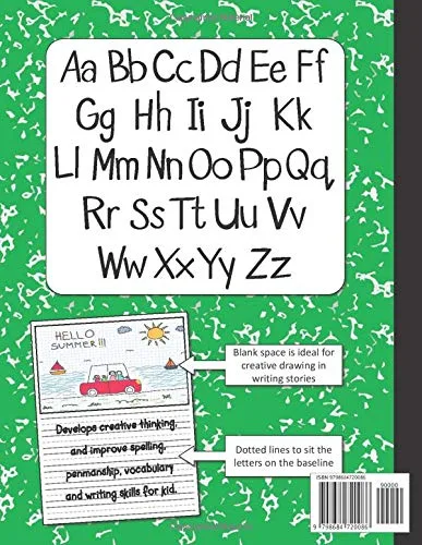 Vista 2 de Composition notebook half blank half lined Hand writting practice book 8.5x11 with dotted lines and drawing area, Primary composition notebook with
