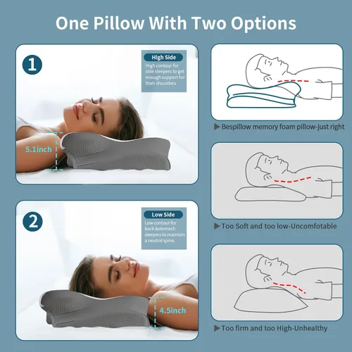 Vista 5 de Almohada Cervical de Cuello - Almohada de Cama Ergonómica para Alivio del Dolor de Cuello, Almohada Ortopédica de Contorno para Dormir de Lado