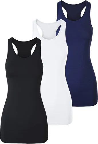 Vista 18 de TAIPOVE Camisetas largas sin mangas para mujer de algodón para capas con espalda cruzada extra largas para ropa deportiva, paquete de 3