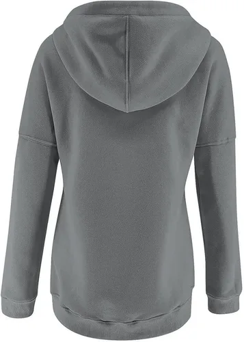 Vista 3 de Sudadera de gran tamaño para mujer, sudadera con capucha de color sólido con botones, manga larga, con bolsillo