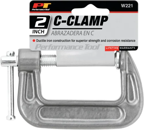 Vista 2 de Performance Tool W221 Abrazadera en C de hierro dúctil resistente con acabado de esmalte y tornillo cromado para una resistencia superior y un