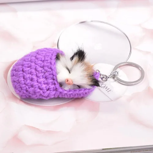 Vista 4 de Llavero de felpa con colgante para gato, pantuflas, llavero de gato dormido, adorno de gatito, accesorios de llave, colgante para mujeres y niñas