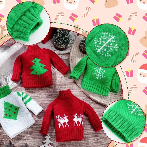 Vista 4 de Bencailor 4 piezas de ropa de muñeca de Navidad, suéter, accesorios de Navidad, suéter pequeño de 11.5 pulgadas, trajes de Navidad de invierno