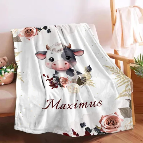 Vista 10 de Manta de bebé personalizada para niñas y niños pequeños, recién nacidos, regalos personalizados de vaca floral con nombre y texto, 40 x 30 pulgadas