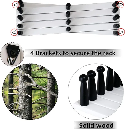 Vista 4 de WEBI Perchero de Pared Acordeón, Perchero de Sombreros de Madera Expandible para Perchero de Abrigos Montado en Pared, Soporte de Ganchos Acordeón