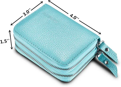Vista 2 de KALMORE Cartera pequeña de cuero con RFID asegurada espaciosa y bonita con cremallera para mujer